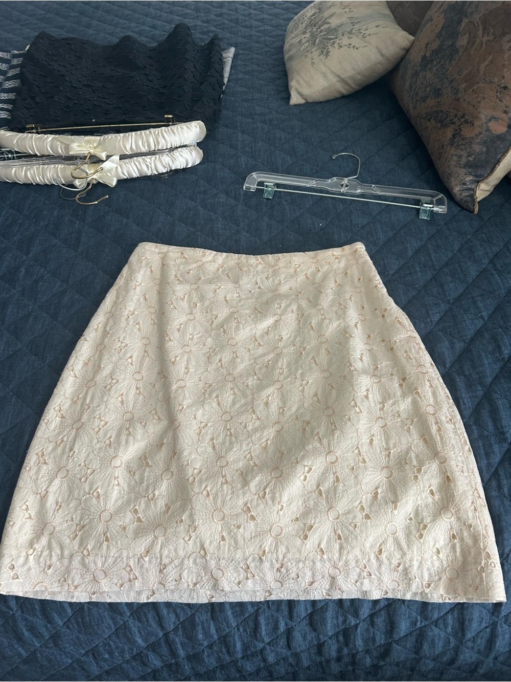 Cream Floral Eyelet A-Line Skirt